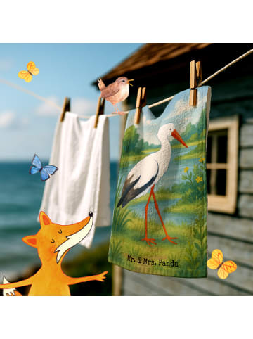 Mr. & Mrs. Panda Handtuch Storch Design ohne Spruch in Weiß