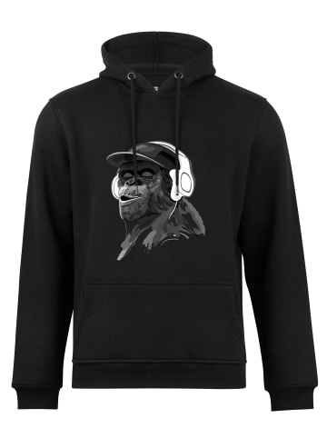 Cotton Prime® Kapuzensweatshirt mit Affenmotiv - Monkey mit DJ-Kopfhörer in schwarz