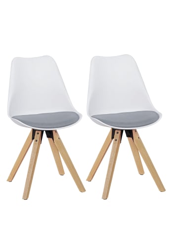 KADIMA DESIGN 2er Set Retro Esszimmerstuhl LIMA weiß/grau in Weiß-Grau