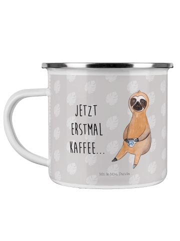 Mr. & Mrs. Panda Emaille Tasse Faultier Kaffee mit Spruch in Grau Pastell
