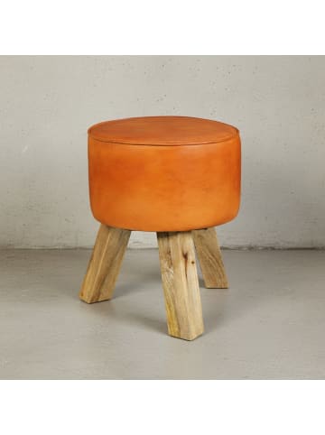 KADIMA DESIGN Sitzhocker | Holz, 37x45x37cm, Echtleder, Braun