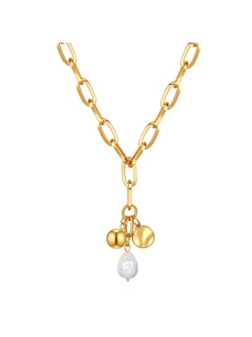 Lulu & Jane Perlen-Kette aus Metall-Legierung mit Muschelkernperle in gelbgold