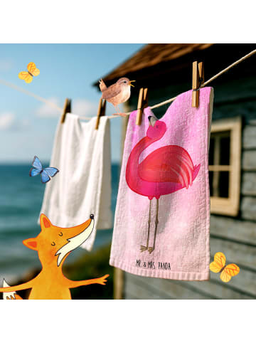 Mr. & Mrs. Panda Gästehandtuch Flamingo Stolz ohne Spruch in Aquarell Pink