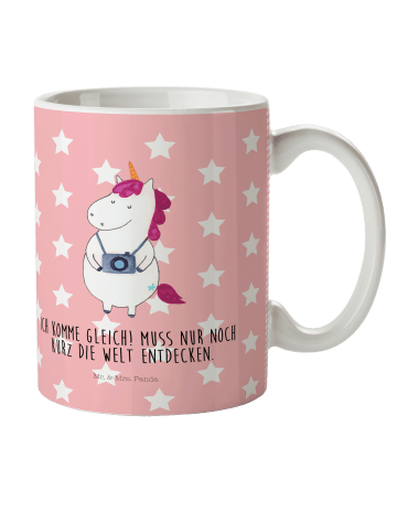 Mr. & Mrs. Panda Trinklernbecher Einhorn Fotograf mit Spruch in Rot Pastell