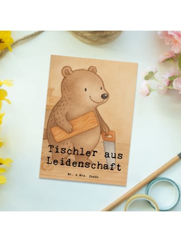 Mr. & Mrs. Panda Postkarte Tischler Leidenschaft Design mit Spruch in Weiß