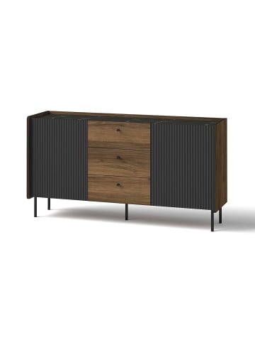 Feldmann-Wohnen Sideboard Pereto Warmia Nussbaum / san sebastian / schwarz matt 150 / 40 / 78cm