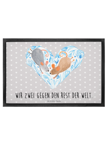 Mr. & Mrs. Panda Fußmatte Mäuse Herz mit Spruch in Grau Pastell
