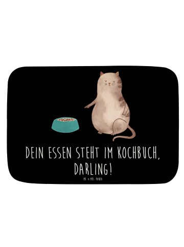 Mr. & Mrs. Panda Badeteppich Katze Fressen mit Spruch in Schwarz