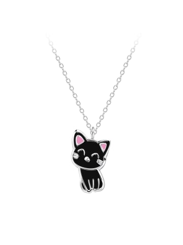 Alexander York Kinderschmuck Kette mit Anhänger KATZE schwarz in 925 Sterling Silber, 2-tlg.