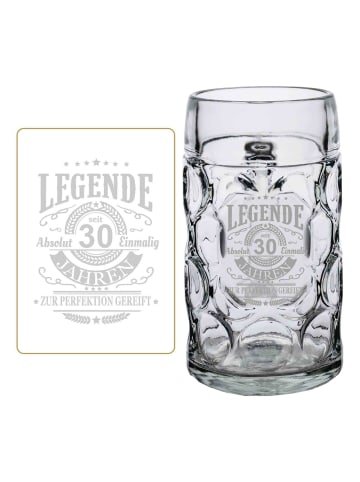 LUXENTU Maßkrug mit Gravur Legende seit 30 Jahren 1,0 Liter in transparent