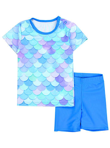 Aquarti Baby Mädchen Zweiteiler Badeanzug Bade-Set Bade T-Shirt Badehose in grün/blau