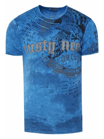 Rusty Neal Verwaschenes T-Shirt mit Eagle-Print in Marine