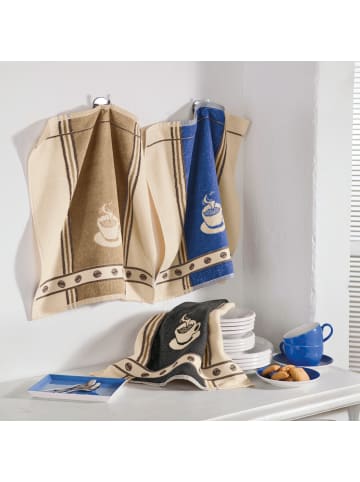 Kracht Frottier, Baumwolle, Jacquard, Halbleinen, Leinen / Halbleinen Geschirr- und Frottiertuch 6er-Set Espresso in Espresso