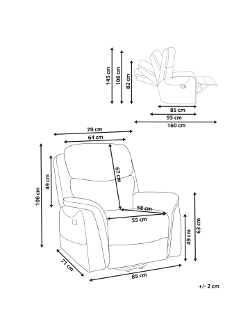 Beliani Fernsehsessel GLORIE in Grau - (W) 85 x (H) 82 x (L) 85 cm