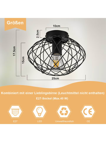 ZMH Deckenleuchte in Schwarz 1-flammige E27 H 17.5cm