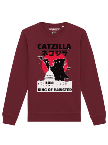 wat? Apparel Sweatshirt Catzilla in Weinrot