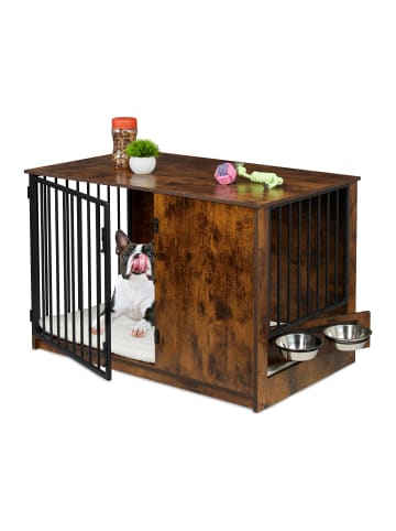 relaxdays Hundekäfig in Braun/ Schwarz - (B)102 x (H)65,5 x (T)60 cm