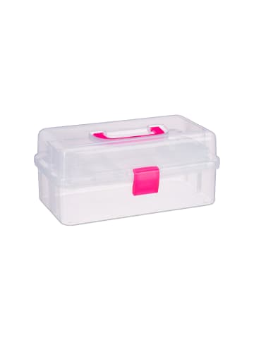 relaxdays 10x Plastikbox in Transparent/ Pink - (B)33 x (H)14 x (T)19 cm
