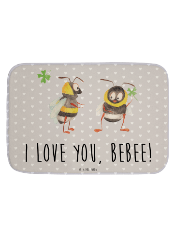 Mr. & Mrs. Panda Badematte Bienen Paar mit Spruch in Grau Pastell