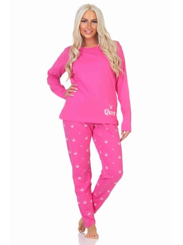 NORMANN Schlafanzug Pyjama langarm Krone Motiv - 87998 in pink