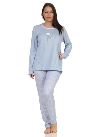 NORMANN Schlafanzug Pyjama langarm Blümchen Design - 62788 in blau