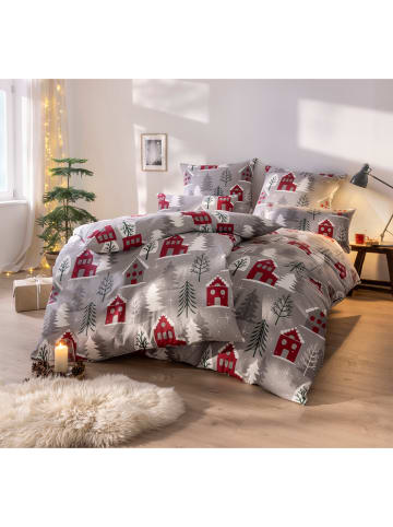 Sieh an! Bettwäsche in grau-dunkelrot-bedruckt