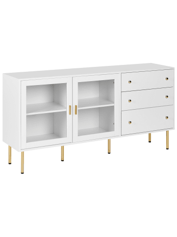 Beliani Vitrine MILORA in Weiß/Gold - (W) 160 x (H) 80 x (L) 40 cm