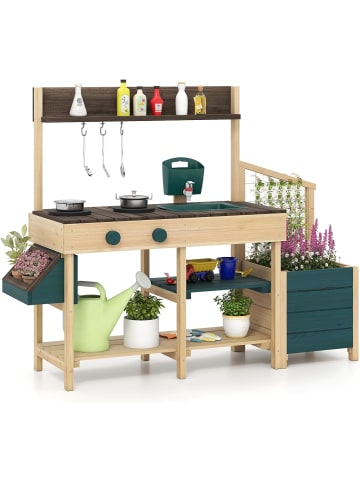 COSTWAY Matschküche Kinder Outdoor mit Pflanzkasten in Hellbraun