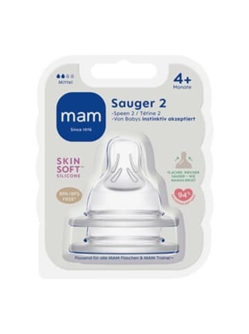 MAM 2er-Pack Trinksauger Gr. 2 ab 4M in Transparent geeignet ab 2 Monaten