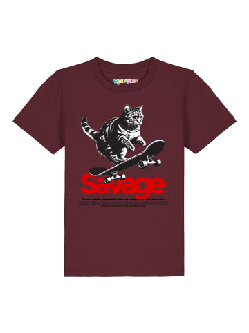 wat? Apparel T-Shirt Savage Cat in Weinrot