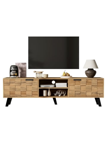 ABRIHOME TV-Schrank in Grau 160.5x35.5x45 cm mit 2 Türen und 2 offenen Fächern