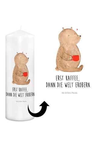 Mr. & Mrs. Panda Weihnachtskerze Bär Kaffee mit Spruch in Weiß
