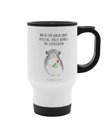 Mr. & Mrs. Panda Thermobecher Chinchilla Blume mit Spruch in Weiß