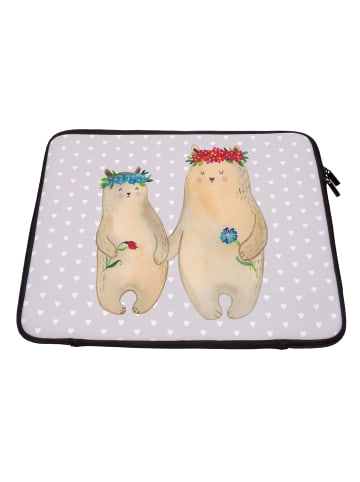 Mr. & Mrs. Panda Notebook Tasche Bären mit Blumenkranz ohne Spruch in Grau Pastell