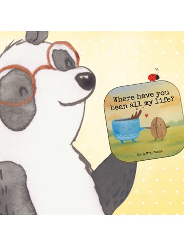 Mr. & Mrs. Panda Holzuntersetzer Kaffee Bohne Design mit Spruch in Weiß