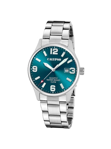 Calypso Herrenuhr Quarz Stahl/Petrol Blau / Silber