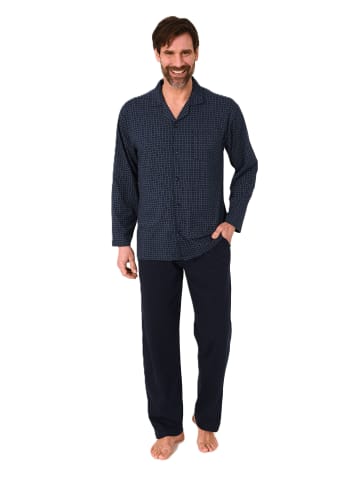 NORMANN Langarm Schlafanzug Pyjama zum durchknöpfen 125 101 90 512 in navy