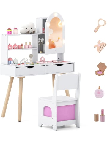 COSTWAY Kinder Schminktisch Set mit LED ab 3 Jahren in Weiß