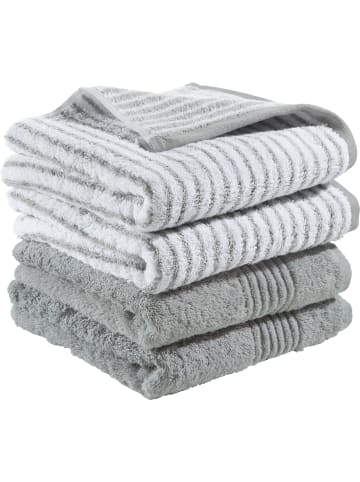 Erwin Müller Frottier Handtuch 4er-Set Uni/Streifen Konstanz in silber
