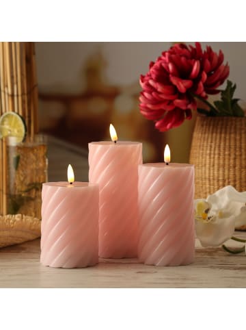 MARELIDA LED Kerze TWIST Echtwachs gedreht flackernd H: 15cm in rosa