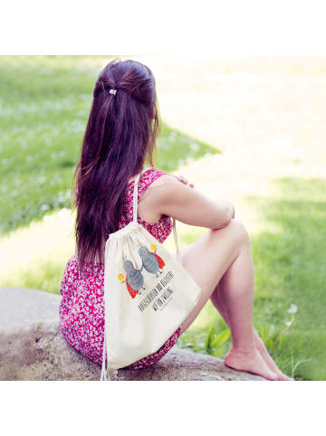 Mr. & Mrs. Panda Drawstring Bag Sternzeichen Zwilling mit Spruch in Creme