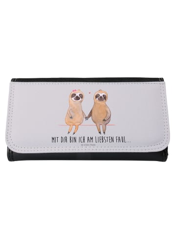 Mr. & Mrs. Panda Damen Geldbeutel Faultier Pärchen mit Spruch in Grau Pastell