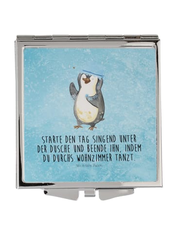 Mr. & Mrs. Panda Kosmetikspiegel Pinguin Duschen mit Spruch in Eisblau