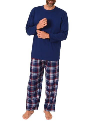 NORMANN Schlafanzug lang Pyjama FlanellHose Karo - 88231 in navy1