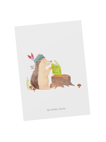 Mr. & Mrs. Panda Postkarte Igel Federschmuck ohne Spruch in Weiß