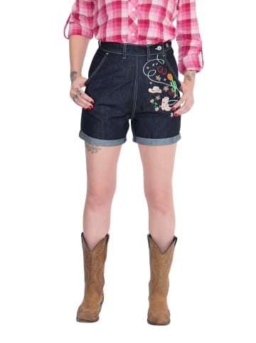 Queen Kerosin Queen Kerosin Jeansshorts mit Stickereien im Western-Look in dunkelblau
