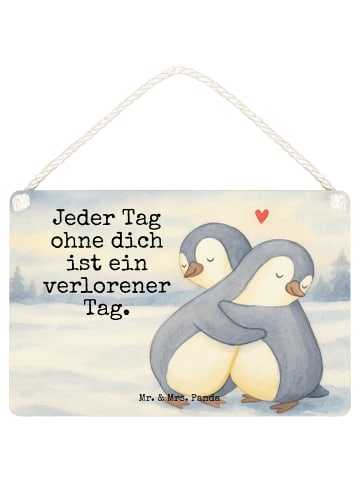 Mr. & Mrs. Panda Schild Pinguine Kuscheln Design mit Spruch in Weiß