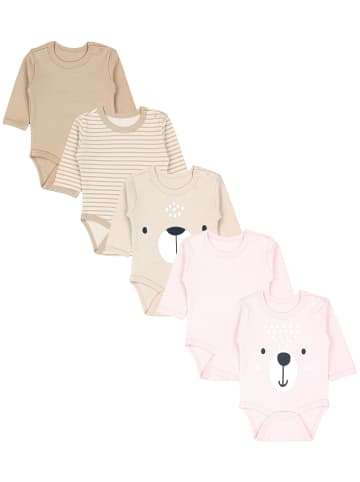 TupTam Unisex Langarm Body mit Aufdruck Spruch 5er Pack in beige/rosa
