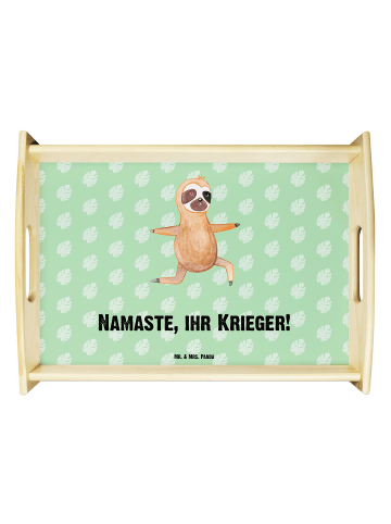 Mr. & Mrs. Panda Holz Tablett Faultier Yoga mit Spruch in Tropengrün