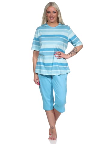 NORMANN Capri Schlafanzug kurzarm Pyjama in blau